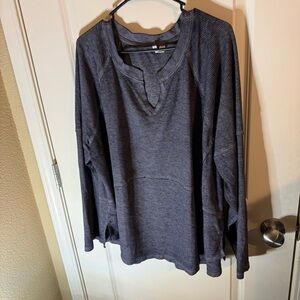 Navy Waffle Knit Long Sleeve Tunic Top Size 22/24W Soft Stretch Casual